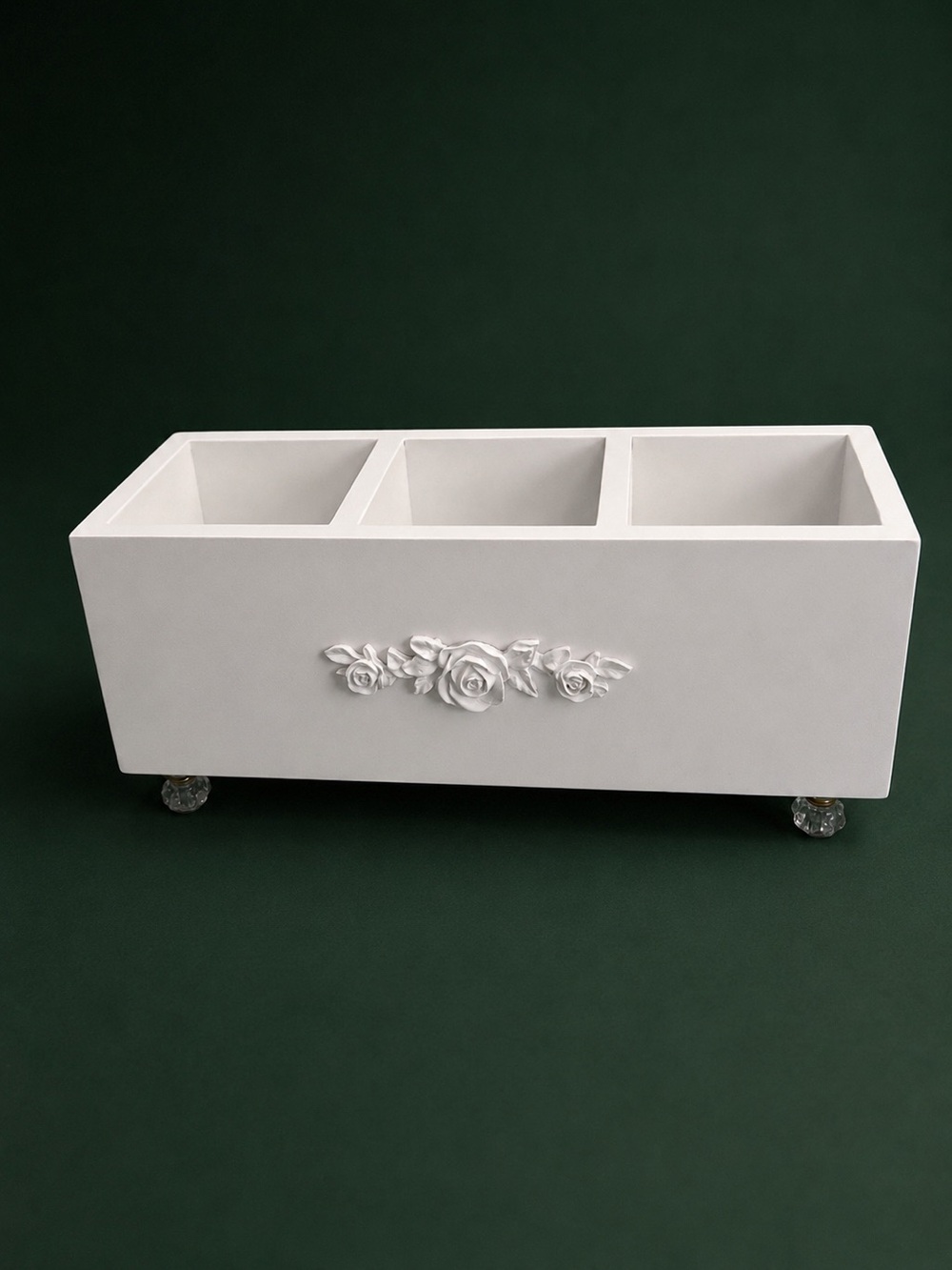 Shabby Chic Rose 3-Compartment Organizer Crystal Feet Cottagecore Decor